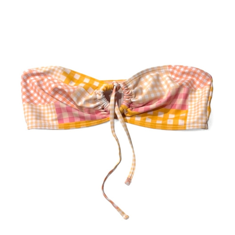 SHEIN Yellow Pink Orange Gingham Bandeau Bikini Top - Size S